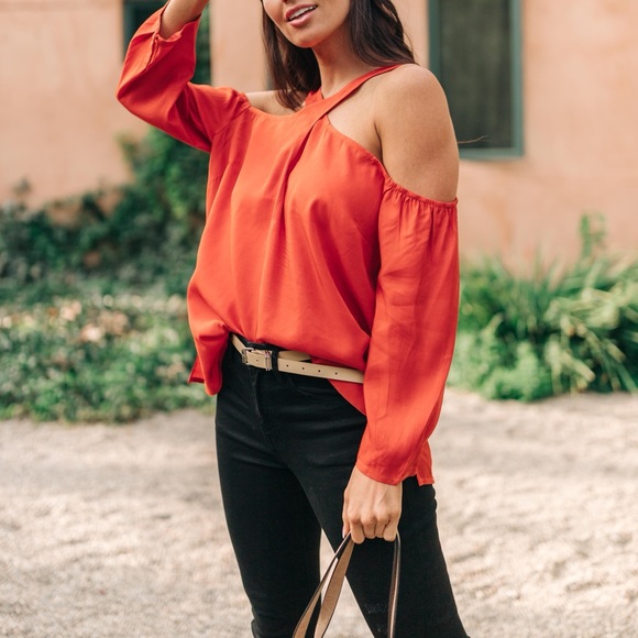 Hot then Cold Crisscross Blouse in Pumpkin - Picture 10 of 13